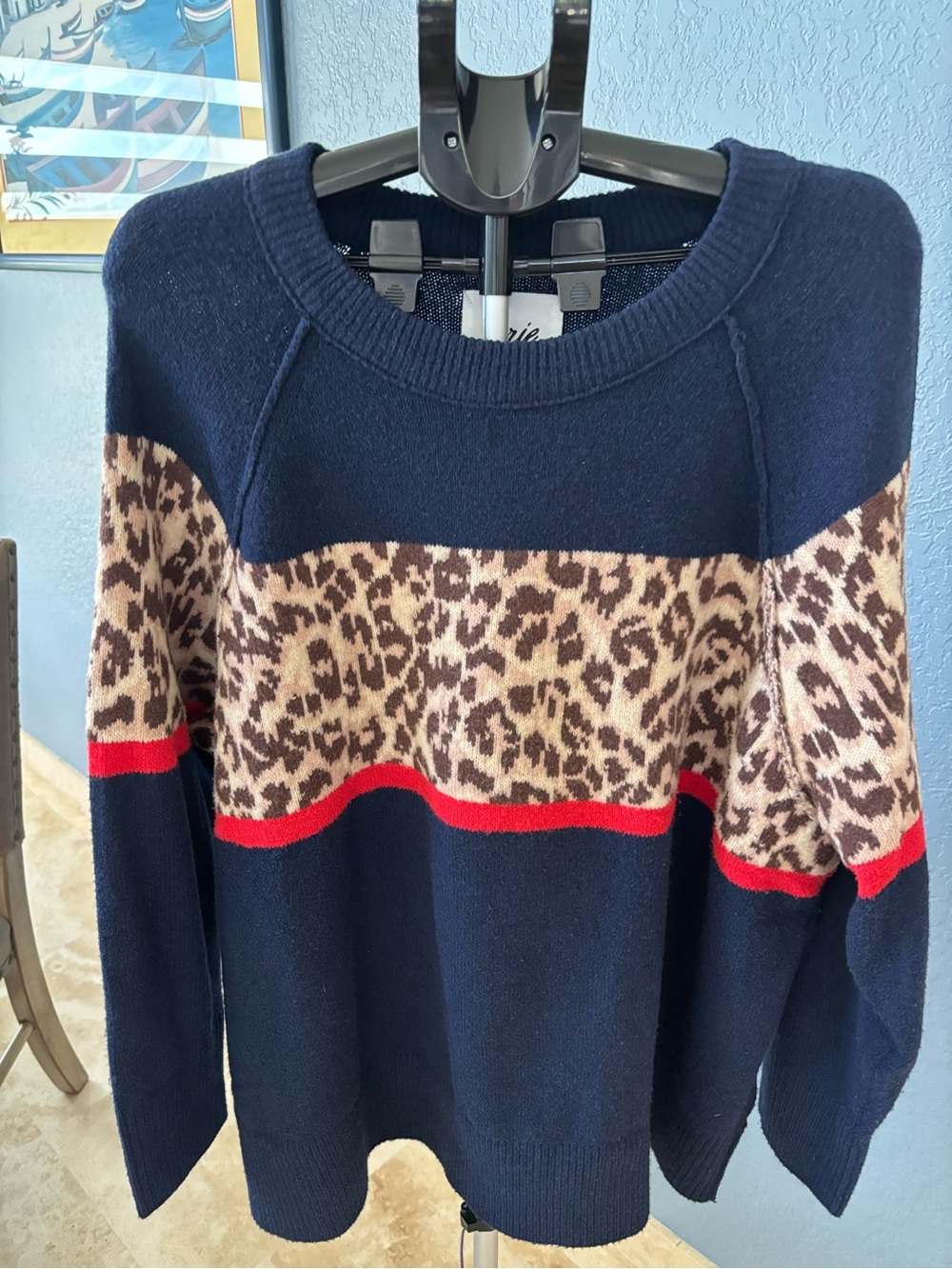 Aerie Leopard Colorblock Knit Sweater XL-EUC